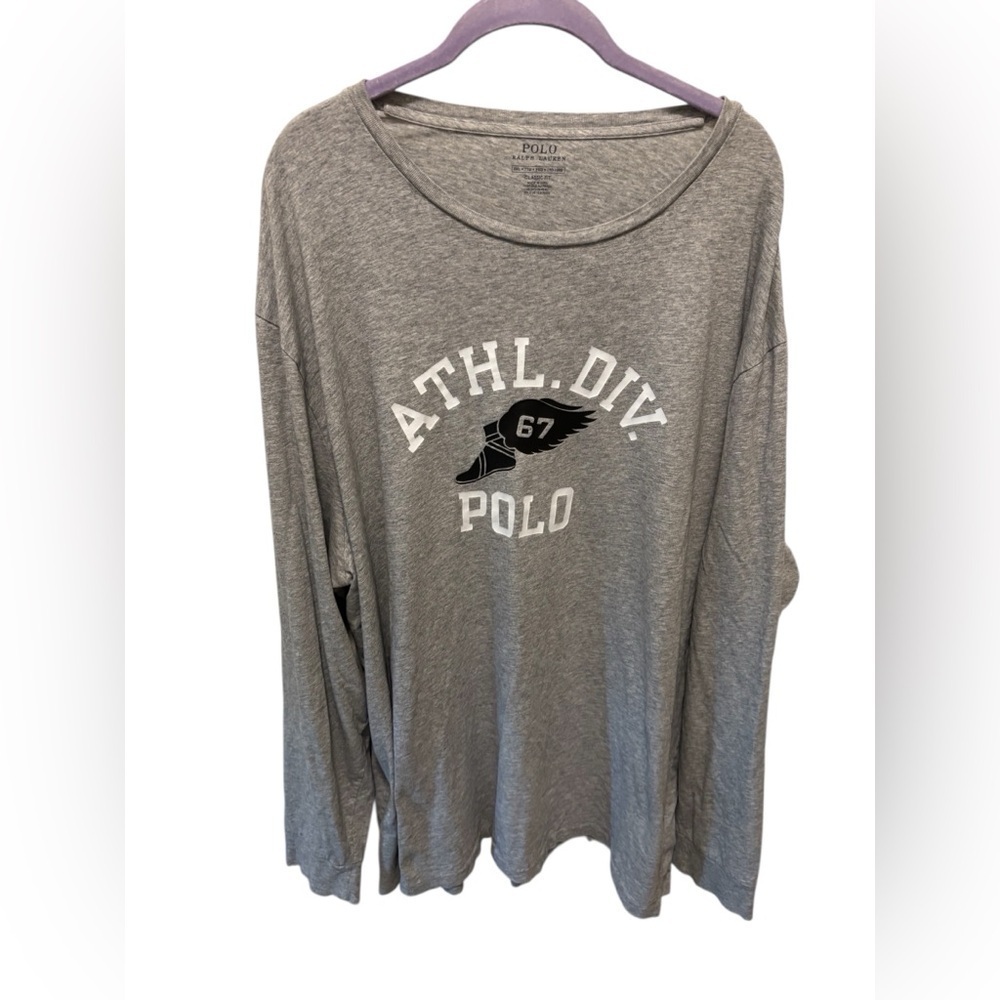 Polo Ralph Lauren Classic Fit Athletic LS Tee Sz XXL Heather Gray Logo Graphics